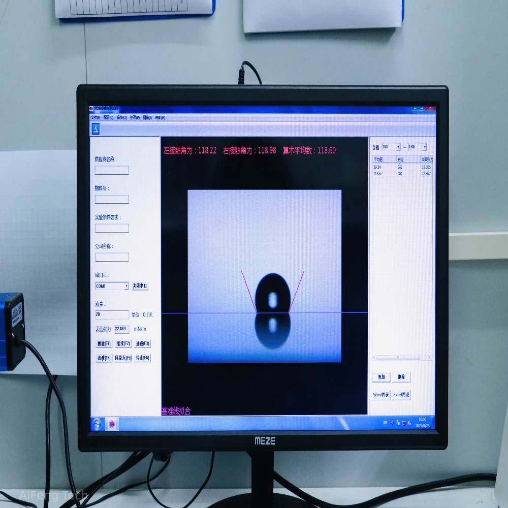 Water contact angle measurement for screen protector oleophobic coating performance
