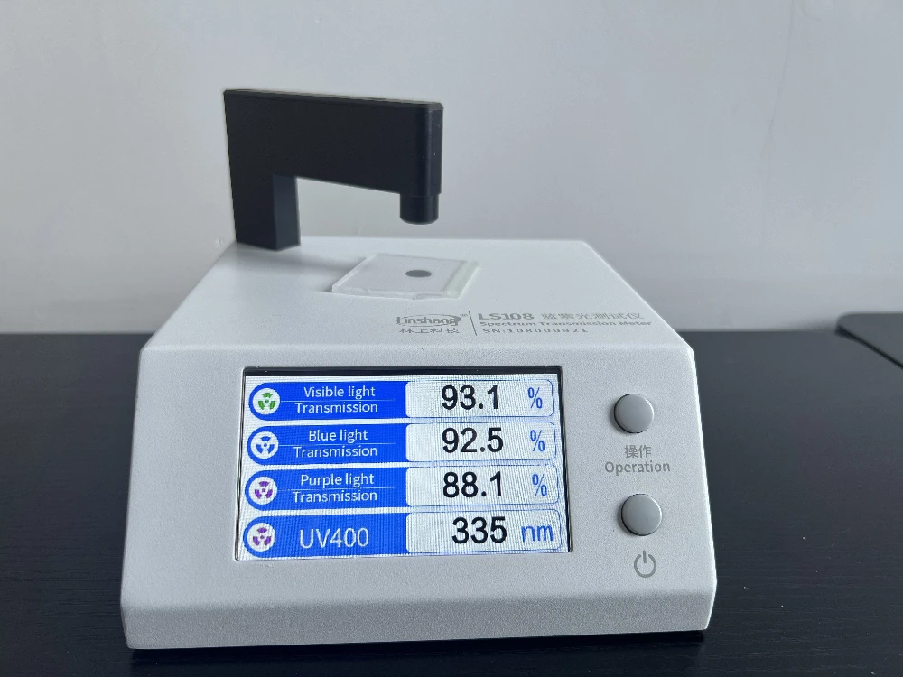 Testing visible light and blue light transmission of an acrylic screen protector using a Linshang spectrum meter