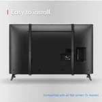 Rear view of a flat-screen TV with an acrylic screen protector secured by adjustable heavy-duty straps for easy, tool-free installation