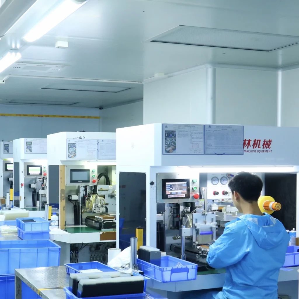 Automated production line at Aifeng Tech factory for high-quality tempered glass screen protectors.