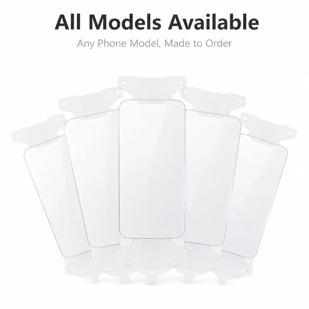 Universal screen protector alignment tray supporting custom manufacturing for all smartphone models